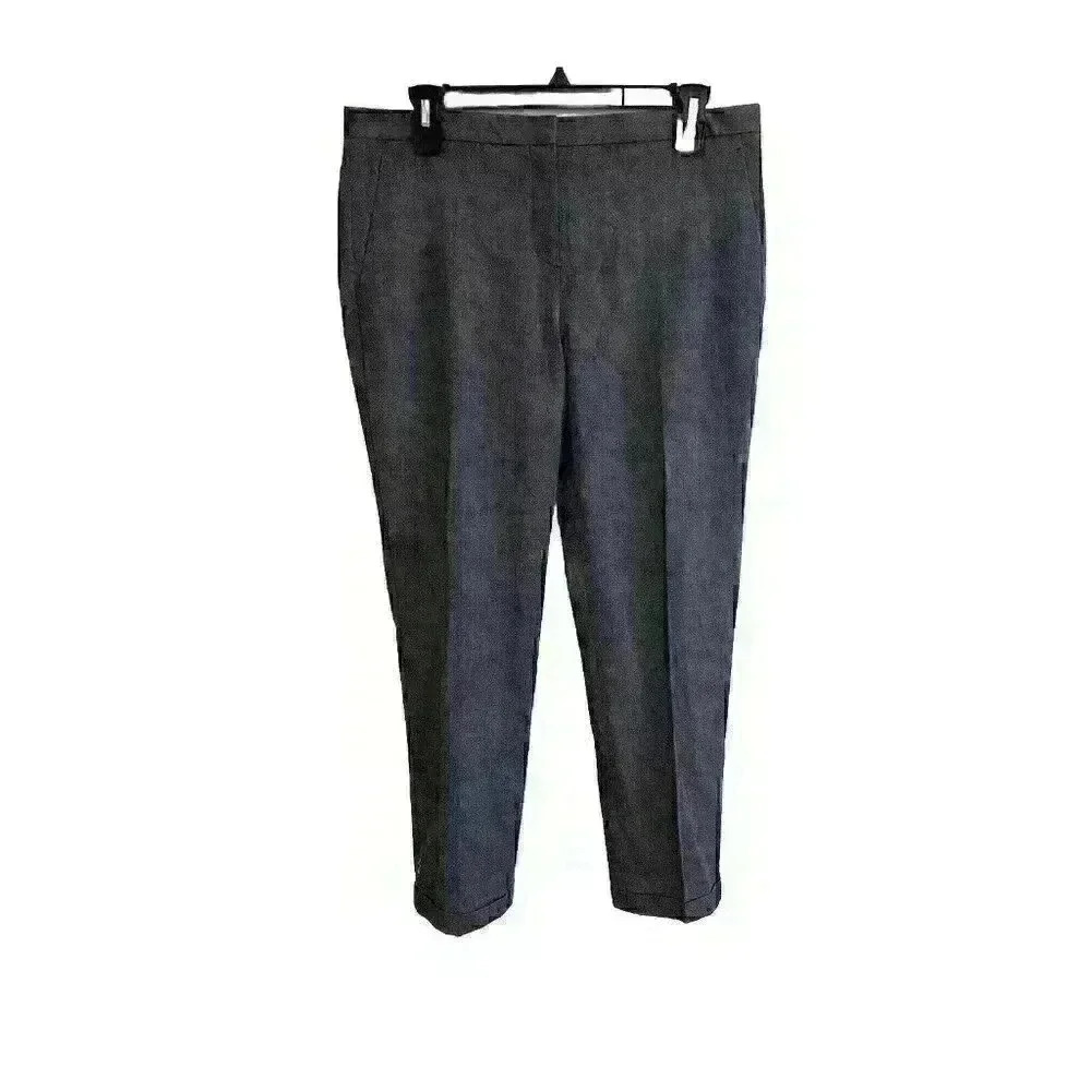 Theory Tailored Cropped Trouser Wool Blend Pant Women’s Size 8 Gray Cuffed Hem
